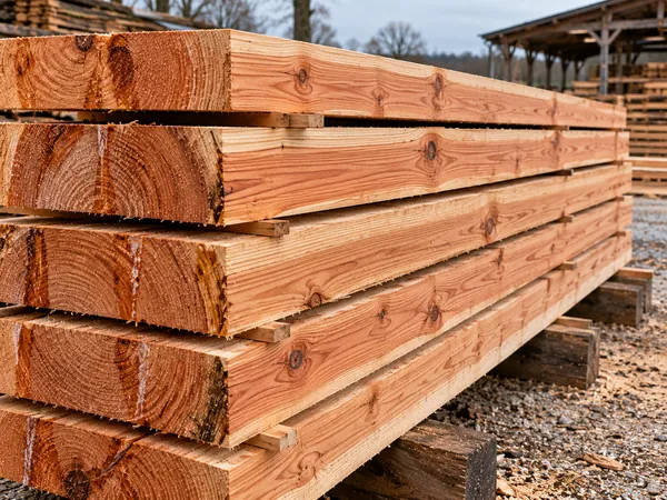 Planches de douglas fraîchement sciées à la scierie
